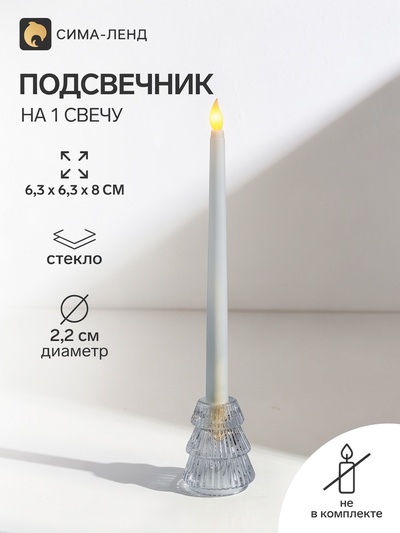 Стеклянный подсвечник на 1 свечу «Ёлочка гофре», прозрачный, d=2.2 см, 6×6×8 см