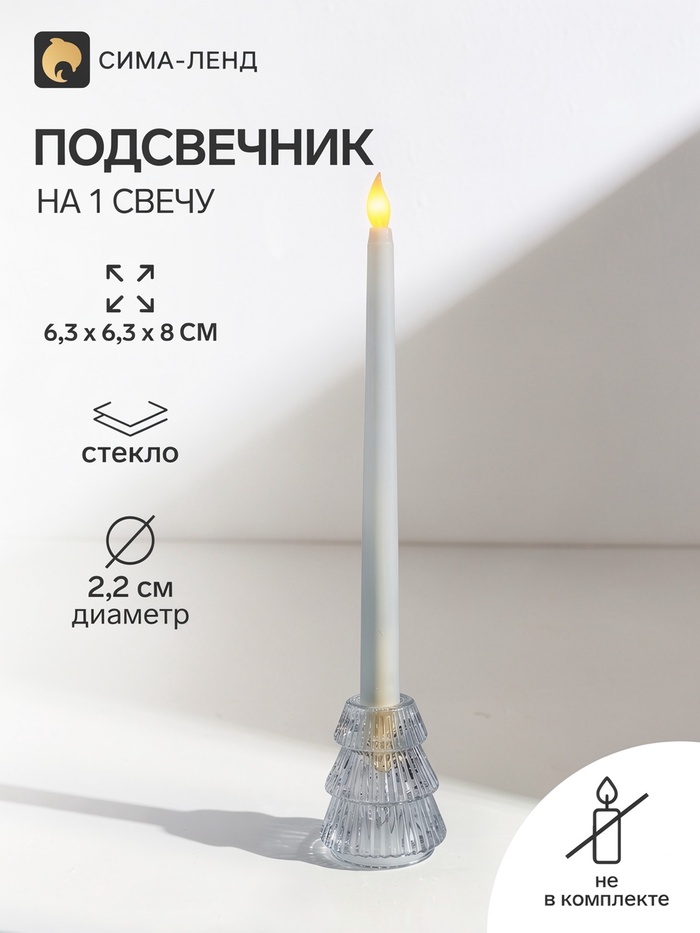 Стеклянный подсвечник на 1 свечу «Ёлочка гофре», прозрачный, d=2.2 см, 6×6×8 см - Фото 1