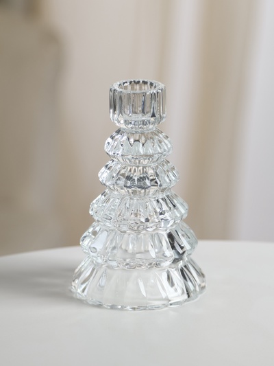 Стеклянный подсвечник на 1 свечу «Ёлочка», прозрачный, d=2 см, 8.5×8.5×13.5 см