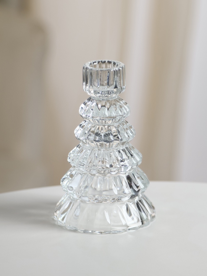 Стеклянный подсвечник на 1 свечу «Ёлочка», прозрачный, d=2 см, 8.5×8.5×13.5 см - Фото 1