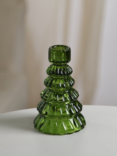 Стеклянный подсвечник на 1 свечу «Ёлочка», зелёный, d=2 см, 8.5×8.5×13.5 см