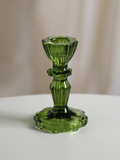 Стеклянный подсвечник на 1 свечу «Бутон на ножке», зелёный, d=2 см, 7×7×11 см