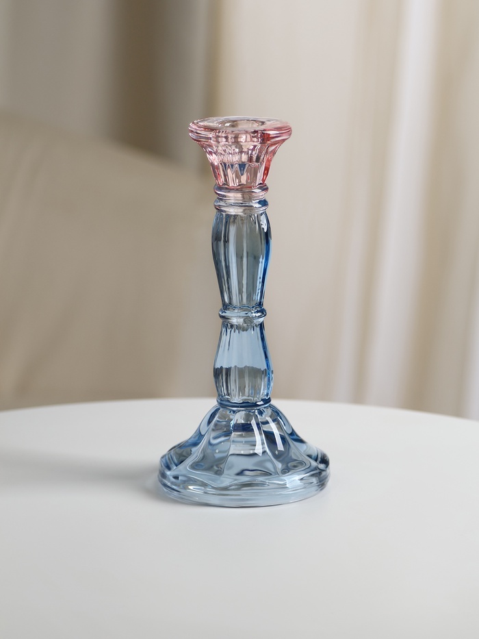 Стеклянный подсвечник на 1 свечу «Градиент. Фактура», розово-голубой, d=2.2 см, 9×9×20 см - Фото 1