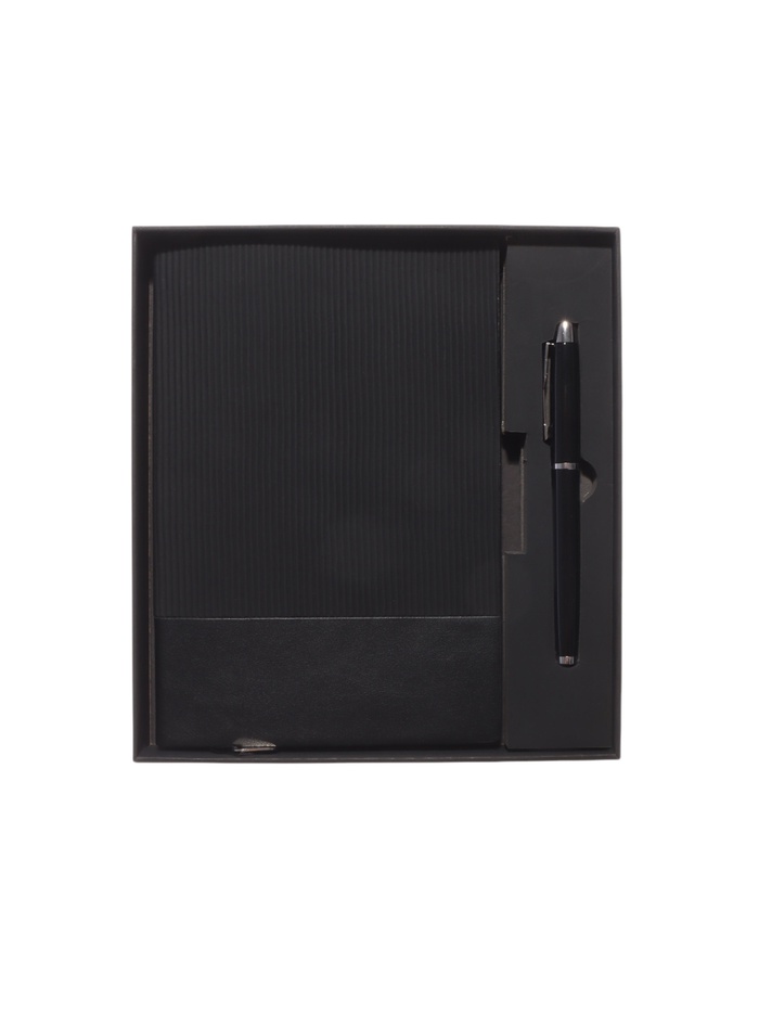 Ежедневник недатированный А5, 80 листов, в линейку, с ручкой, подарочная коробка, черный - Фото 1