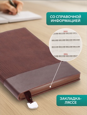 Ежедневник недатированный А5, 80 листов, в линейку, с ручкой, подарочная коробка, коричневый