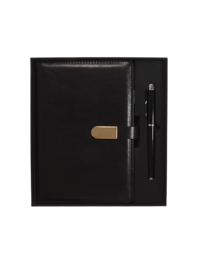 Ежедневник недатированный А5, 80 листов, в линейку, с ручкой, подарочная коробка, черный