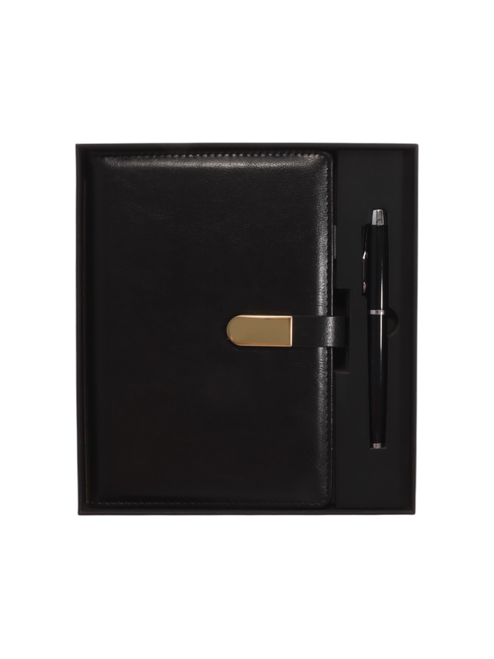 Ежедневник недатированный А5, 80 листов, в линейку, с ручкой, подарочная коробка, черный - Фото 1