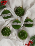 Набор шаров пластик d-8 см, 6 шт "Бархат. Фестиваль" завитки, зелёный - фото 48546253