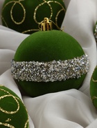 Набор шаров пластик d-8 см, 6 шт "Бархат. Фестиваль" завитки, зелёный - фото 48546254