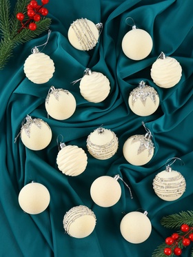 Ёлочные шары «Бархат. Маскарад», шары новогодние, d=6 см, 16 шт., белый