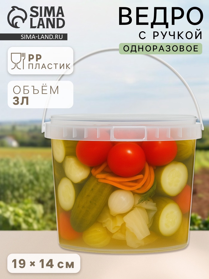 Ведро одноразовое с крышкой, 3 л, d=19 см, пластик пищевой, прозрачное - Фото 1