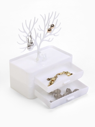 Шкатулка для украшений «Олень», 2 яруса, квадратная подставка,17×11×24.8 см, белая