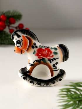 Сувенир Конь качалка, 7х7см, гжель, цвет