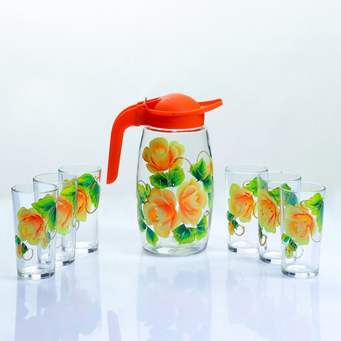 УЦЕНКА Набор для сока «Розалия», художественная роспись, 6 стаканов, 1250/200 мл, МИКС - Фото 1