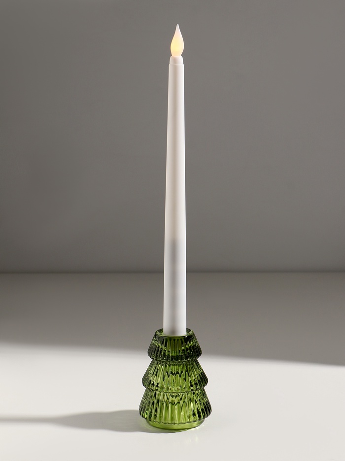 Стеклянный подсвечник на 1 свечу «Ёлочка гофре», зелёный, d=2.2 см, 6.3×6.3×8 см - Фото 1