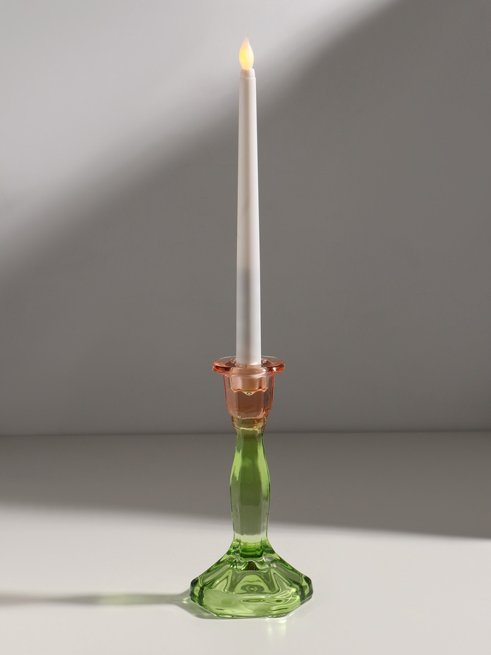 Стеклянный подсвечник на 1 свечу «Градиент. Грани», оранжево-зелёный, d=2.2 см, 10×10×19 см - Фото 1