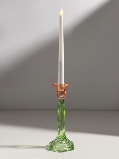 Стеклянный подсвечник на 1 свечу «Градиент. Грани», оранжево-зелёный, d=2.2 см, 10×10×23 см
