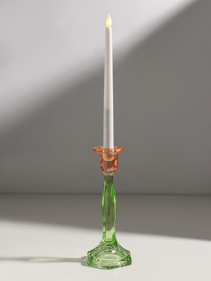 Стеклянный подсвечник на 1 свечу «Градиент. Грани», оранжево-зелёный, d=2.2 см, 10×10×23 см - Фото 1