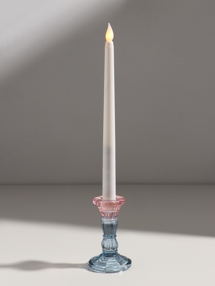 Стеклянный подсвечник на 1 свечу «Градиент. Фактура», розово-голубой, d=2.2 см, 6.5×6.5×10.5 см - Фото 1