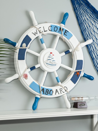 УЦЕНКА Декор настенный, панно «Штурвал. Welcome aboard с корабликом», 62×62×3.5 см