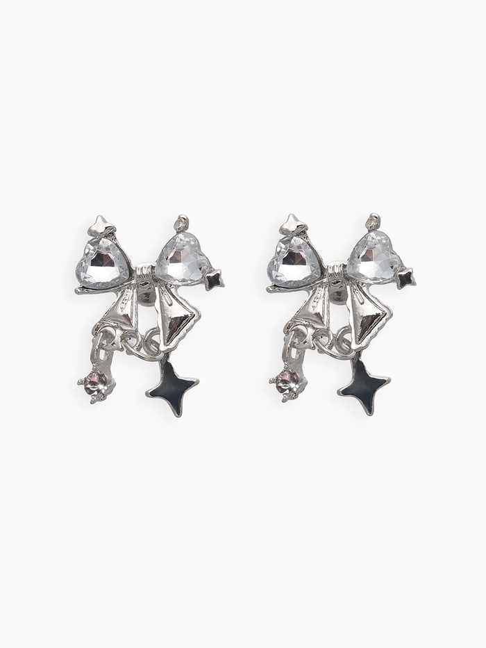Серьги «Бантик со звёздочкой», белый в серебре