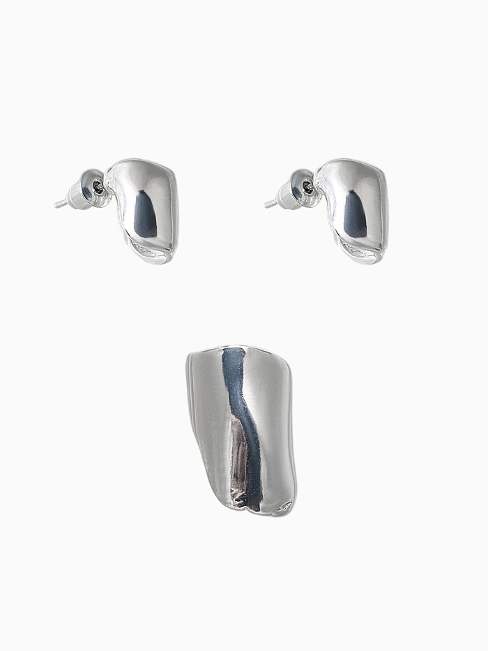 Набор серьги и каффа 3 шт. «Минимализм» тренд, цвет серебро - Фото 1