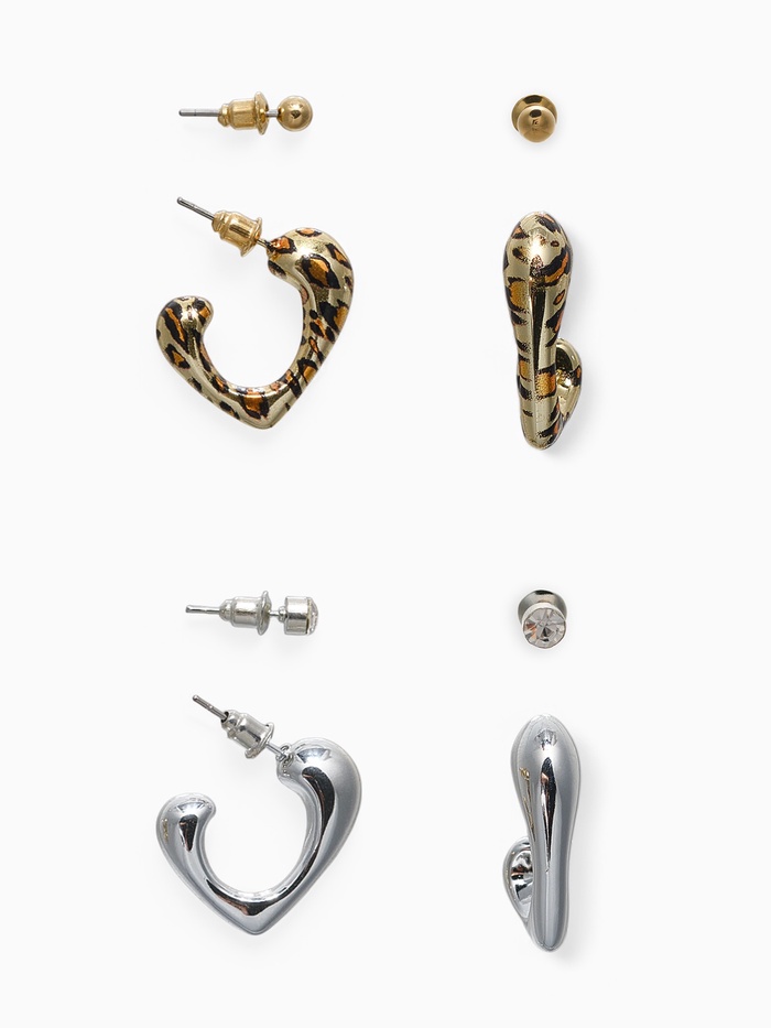 Серьги QF «Сердце леопарда», набор 4 пары, бусины, цвет золото, серебро