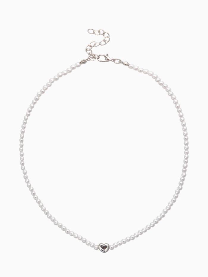 Чокер «Стразик» сердце и жемчужные бусины, белый в серебре, 36 см + 5 см доп, цепочка - Фото 1