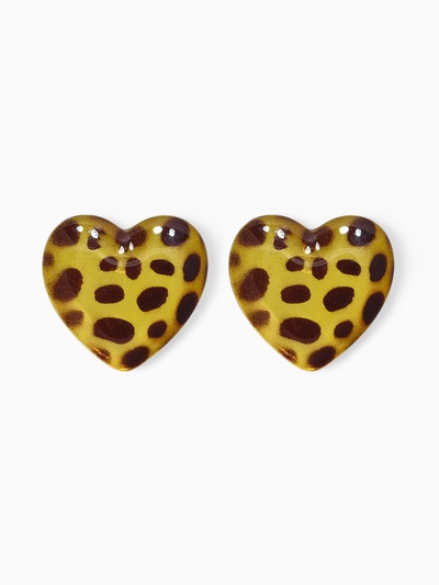 Серьги акрил «Леопард», сердце макси, цветной в серебре