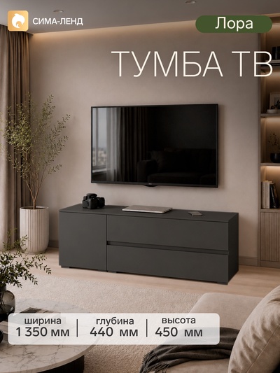 Тумба напольная под ТВ «Лора», 450×1350×440 мм, цвет графит