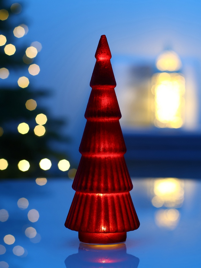 Фигура светодиодная «Ёлка красная бархатная», 5 LED, 23 см, от батареек AG13×3, свечение тёплое белое