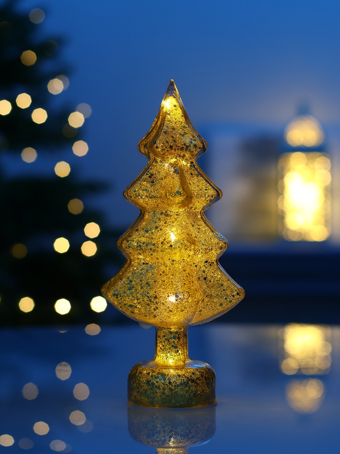 Светодиодная фигура «Ёлочка золотистая», 1 LED, 25 см, от батареек AAAx3, свечение тёплое белое