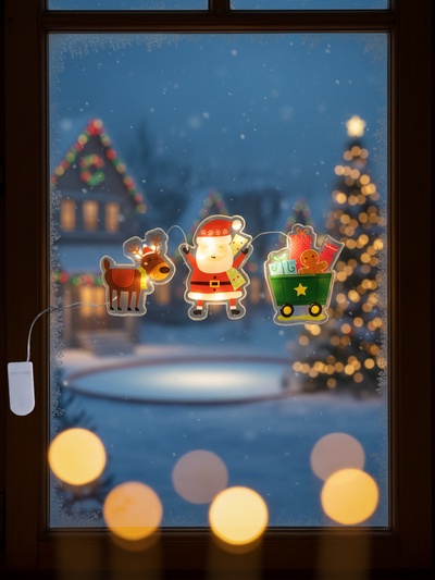 Светодиодная наклейка на окна «Дед Мороз с подарками», 0.5 м, 3 LED, от батареек CR2032×2, свечение тёплое белое
