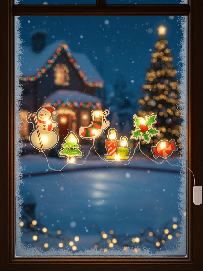 Светодиодная наклейка на окна «Снеговичок», 0.5 м, 6 LED, от батареек CR2032×2, свечение тёплое белое - Фото 1