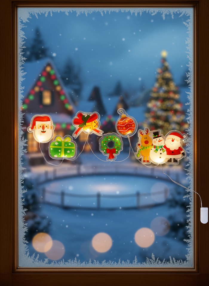 Светодиодная наклейка на окна «Праздничные элементы», 0.5 м, 6 LED, от батареек CR2032×2, свечение тёплое белое - Фото 1