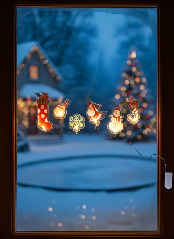 Светодиодная наклейка на окна «Новогоднее настроение», 0.5 м, 6 LED, от батареек CR2032×2, свечение тёплое белое - Фото 1