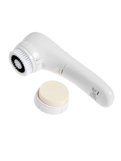 Массажер для лица SR-02, чистка и пилинг, 3 насадки: щетка, спонж, от батареек 2хАА, белый