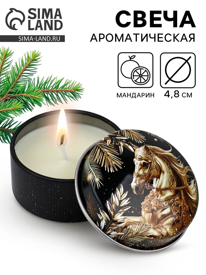 Свеча ароматическая новогодняя в банке «Конь», ч/з, аромат мандарин, 4.8 см - Фото 1