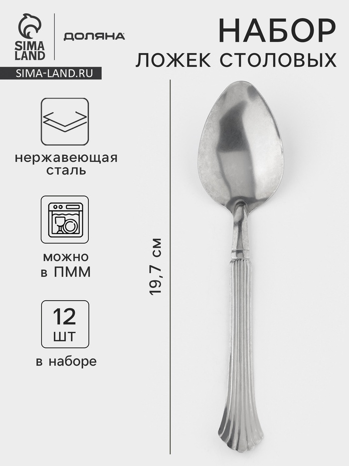 Набор столовых ложек Доляна «Снежная королева», длина 19.7 см, набор 12 шт., нержавеющая сталь, серебристый - Фото 1