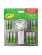 Батарейка алкалиновая GP Super, ААА+АА, LR03+LR6-24BL, 1.5 В, блистер 12+12 шт., вентилятор - Фото 1