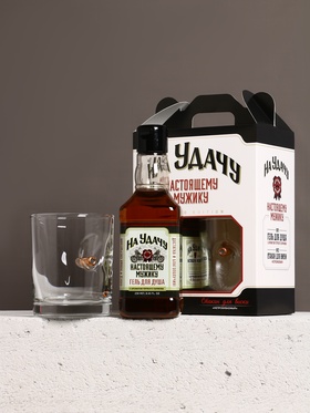 Набор «На удачу», гель для душа виски 250 мл и стакан с пулей, Чистое счастье