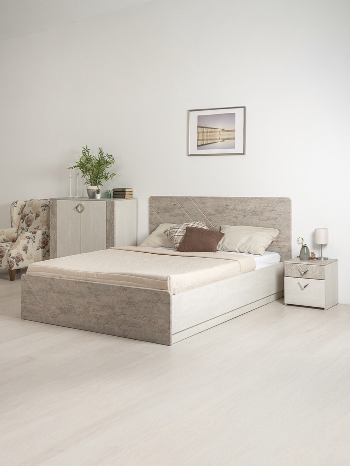 Спальный гарнитур «Амели», комплект 3 предмета, цвет бетон чикаго/шёлковый камень - Фото 1