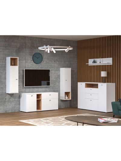 Комплект мебель в гостиную «Бэль», комплект 5 предметов, цвет белый премиум/дуб крафт золотой