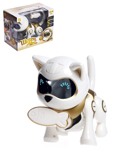 УЦЕНКА Робот кот «Шерри» IQ BOT, интерактивный: сенсорный, свет, звук, на аккумуляторе, на русском языке, золотой