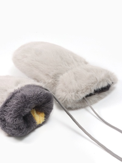 Варежки подростковые MINAKU, пушистые, серые, размер 20 (8-10 лет)