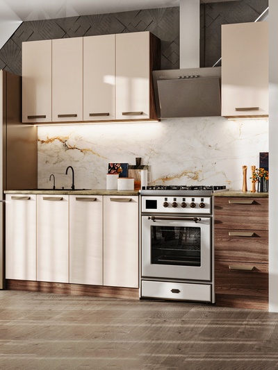 Кухонный гарнитур прямой «Ника», 1600 мм, цвет шимо тёмный/кашемир/дуб кера