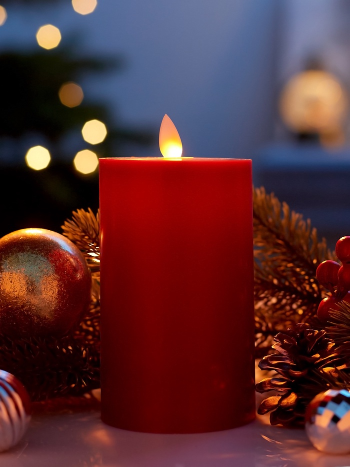 Светодиодная свеча восковая «Глубокий красный», 15×7 см, от батареек АААx3, свечение тёплое белое - Фото 1