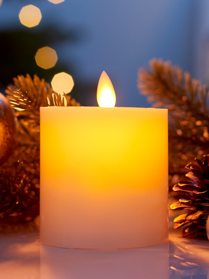 Светодиодная свеча восковая «Белая», 10×7 см, от батареек АААx3, свечение тёплое белое - Фото 1