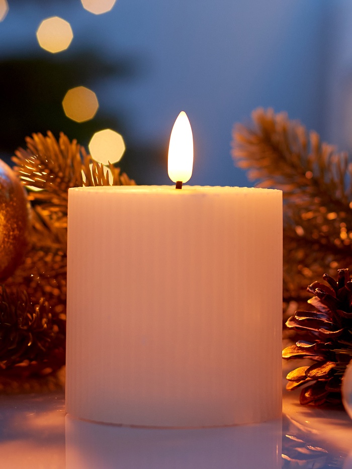 Светодиодная свеча восковая «Белая рифленая», 10×7 см, от батареек АААx3, свечение тёплое белое - Фото 1