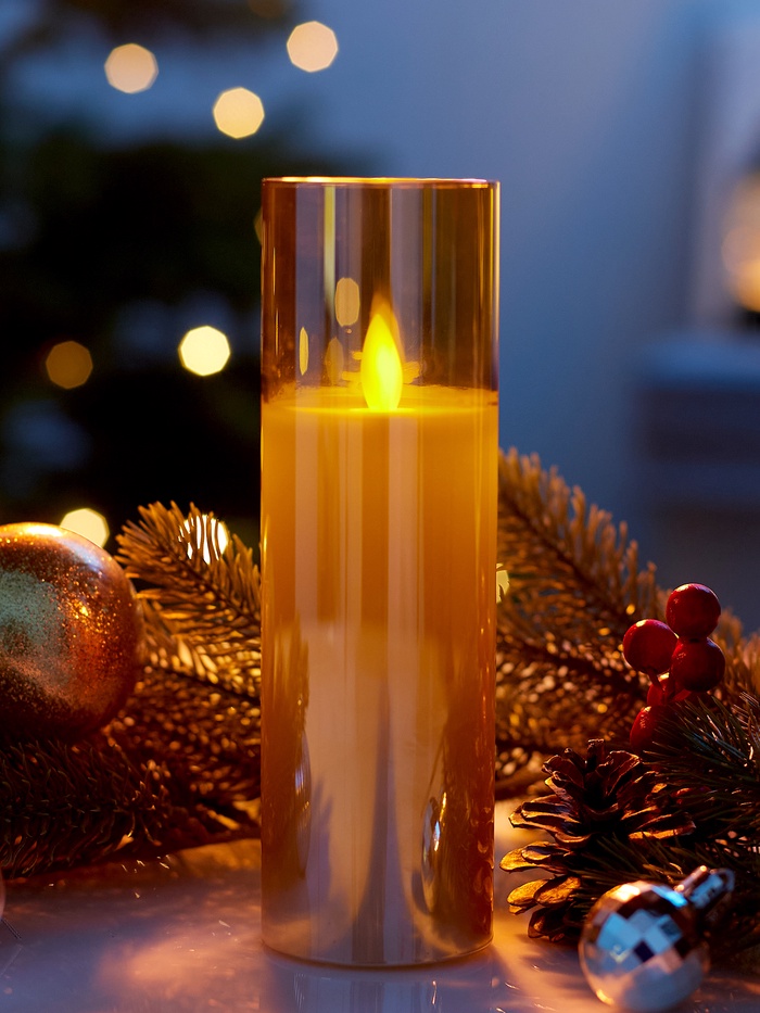 Светодиодная свеча «Золотистая», 18×5.5 см, от батареек AAx2, свечение тёплое белое - Фото 1
